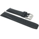 Side view of Black 22mm Mens Leather Watch Band, Padded - 22mm, Black with Silver Tone Buckle