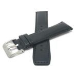 Front view of Black 22mm Mens Leather Watch Band, Padded - 22mm, Black with Silver Tone Buckle