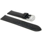 Side view of Black Slim Leather Watch Strap, Semi Glossy - 12mm, Black with Silver Tone Buckle