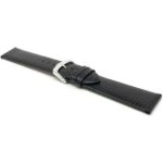 Angle view of Black Slim Leather Watch Strap, Semi Glossy - 12mm, Black with Silver Tone Buckle