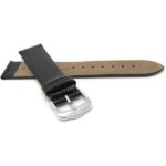 Back view of Black Slim Leather Watch Strap, Semi Glossy - 12mm, Black with Silver Tone Buckle