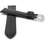 Front view of Black Slim Leather Watch Strap, Semi Glossy - 12mm, Black with Silver Tone Buckle