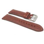 Side view of Tan Leather Watch Band for Men, White Stitch, Padded - 18mm, Tan with Stainless Steel Buckle
