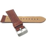 Back view of Tan Leather Watch Band for Men, White Stitch, Padded - 18mm, Tan with Stainless Steel Buckle