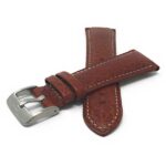 Front view of Tan Leather Watch Band for Men, White Stitch, Padded - 18mm, Tan with Stainless Steel Buckle