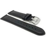 Side view of Black Mens Leather Watch Band, Stitching, Padded, Standard & Extra Long (XL) with Stainless Steel Buckle
