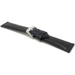 Angle view of Black Mens Leather Watch Band, Stitching, Padded, Standard & Extra Long (XL) with Stainless Steel Buckle
