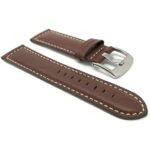 Side view of LIght Brown Mens Leather Watch Band, White Stitch, Padded, Standard & Extra Long (XL) with Stainless Steel Buckle
