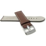 Back view of LIght Brown Mens Leather Watch Band, White Stitch, Padded, Standard & Extra Long (XL) with Stainless Steel Buckle