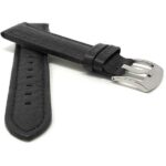 Front view of Black Mens Leather Strap, Buffalo Pattern, Padded, Standard & Extra Long (XL) with Stainless Steel Buckle