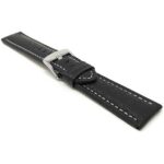 Angle view of Black Mens Leather Band, Buffalo Pattern, White Stitch, Padded, Standard & Extra Long (XL) with Stainless Steel Buckle