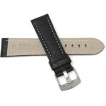 Back view of Black Mens Leather Band, Buffalo Pattern, White Stitch, Padded, Standard & Extra Long (XL) with Stainless Steel Buckle