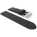 Side view of Black Mens Leather Rally Strap, Perforated Racing Band, Standard & Extra Long (XL) with Stainless Steel Buckle