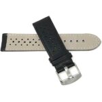 Back view of Black Mens Leather Rally Strap, Perforated Racing Band, Standard & Extra Long (XL) with Stainless Steel Buckle