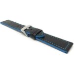 Angle view of Blue Mens Thick Leather Racing Band with Side Color, Padded with Stainless Steel Buckle