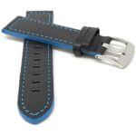 Front view of Blue Mens Thick Leather Racing Band with Side Color, Padded with Stainless Steel Buckle