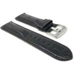 Side view of Black Mens Leather Watch Band, Alligator Pattern, Extra Long XL Available with Stainless Steel Buckle