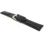Angle view of Black Mens Leather Watch Band, Alligator Pattern, Extra Long XL Available with Stainless Steel Buckle