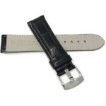 Back view of Black Mens Leather Watch Band, Alligator Pattern, Extra Long XL Available with Stainless Steel Buckle