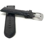Front view of Black Mens Leather Watch Band, Alligator Pattern, Extra Long XL Available with Stainless Steel Buckle