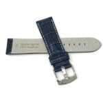 Back view of Blue Mens Leather Strap, Alligator Pattern, White Stitch, Extra Long XL Available with Stainless Steel Buckle