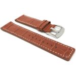Side view of Tan Square Tip Leather Watch Strap for Men, Croco Style, White Stitch with Stainless Steel Buckle