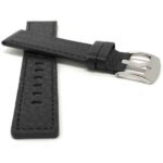 Front view of Black Square Tip Leather Watch Strap for Men with Stainless Steel Buckle