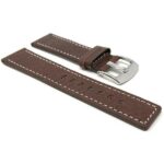 Side view of Brown Square Tip Leather Watch Strap for Men, White Stitch with Stainless Steel Buckle