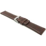 Angle view of Brown Square Tip Leather Watch Strap for Men, White Stitch with Stainless Steel Buckle