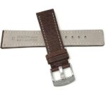 Back view of Brown Square Tip Leather Watch Strap for Men, White Stitch with Stainless Steel Buckle