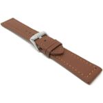 Angle view of Tan Thick Mens Leather Watch Strap, Racer Style with Stainless Steel Buckle
