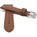 Front view of Tan Thick Mens Leather Watch Strap, Racer Style with Stainless Steel Buckle