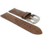 Side view of Tan Mens Leather Watch Band, Crocodile Pattern with Stainless Steel Buckle