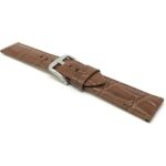 Angle view of Tan Mens Leather Watch Band, Crocodile Pattern with Stainless Steel Buckle