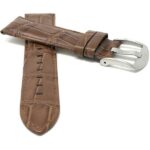 Front view of Tan Mens Leather Watch Band, Crocodile Pattern with Stainless Steel Buckle