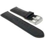 Side view of Black Mens Leather Strap, Alligator Pattern with Stainless Steel Buckle