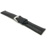 Angle view of Black Mens Leather Strap, Alligator Pattern with Stainless Steel Buckle