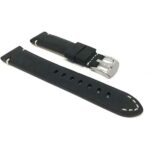Side view of Black Mens Distressed Leather Watch Strap, White Stitch (Also Extra Long XL) with Stainless Steel Buckle