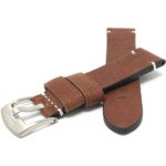 Front view of Dark Tan Mens Distressed Leather Watch Band, Minimal Stitch with Stainless Steel Buckle