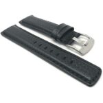 Side view of Black Mens Leather Carbon Fiber Pattern Watch Band with Stainless Steel Buckle