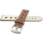 Back view of Brown Mens Leather Vintage Style Rally Strap, 3 Holes, Racing Watch Band with Stainless Steel Buckle