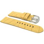 Side view of Yellow Wide Mens Leather Watch Band, Alligator Pattern, 12 Colors with Stainless Steel Buckle
