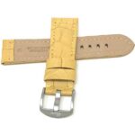 Back view of Yellow Wide Mens Leather Watch Band, Alligator Pattern, 12 Colors with Stainless Steel Buckle