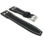 Side view of Black Mens Leather Watch Strap with Rivets for IWC Big Pilot & TW Steel with Stainless Steel Buckle