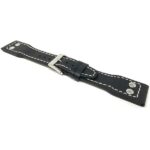 Angle view of Black Mens Leather Watch Strap with Rivets for IWC Big Pilot & TW Steel with Stainless Steel Buckle