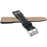 Back view of Black Mens Leather Watch Strap with Rivets for IWC Big Pilot & TW Steel with Stainless Steel Buckle