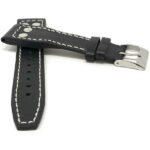 Front view of Black Mens Leather Watch Strap with Rivets for IWC Big Pilot & TW Steel with Stainless Steel Buckle