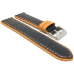 Side view of Orange Mens Leather Two-Tone Rally Watch Band, Vented, Racer with Stainless Steel Buckle