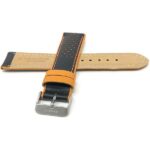 Back view of Orange Mens Leather Two-Tone Rally Watch Band, Vented, Racer with Stainless Steel Buckle