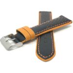 Front view of Orange Mens Leather Two-Tone Rally Watch Band, Vented, Racer with Stainless Steel Buckle